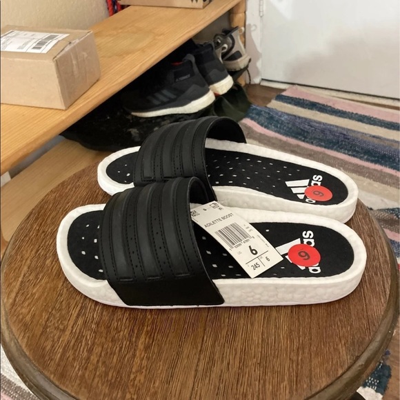 Adidas Adilette Boost Slides in Black and white - Picture 6 of 11